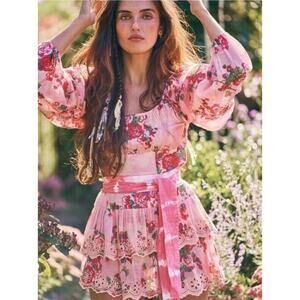 LoveShackFancy 8 Pink Rose Ambrosia Long Sleeve Mini Dress